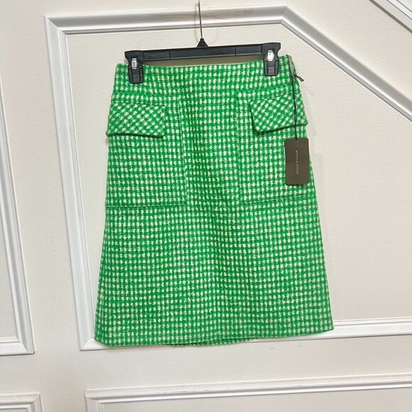 Bottega Veneta Wool Linen Blend Green Plaid Pattern Skirt Sz 38 Woman